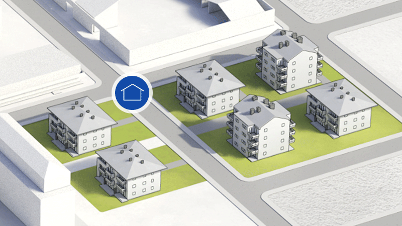 Single houses and apartment buildings